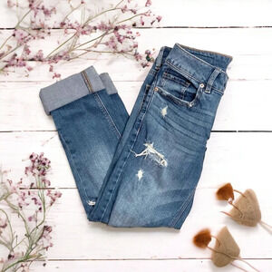 Garage Distressed Ripped Stretch Roll-Up Capri Casual Denim Blue Jeans Size 00